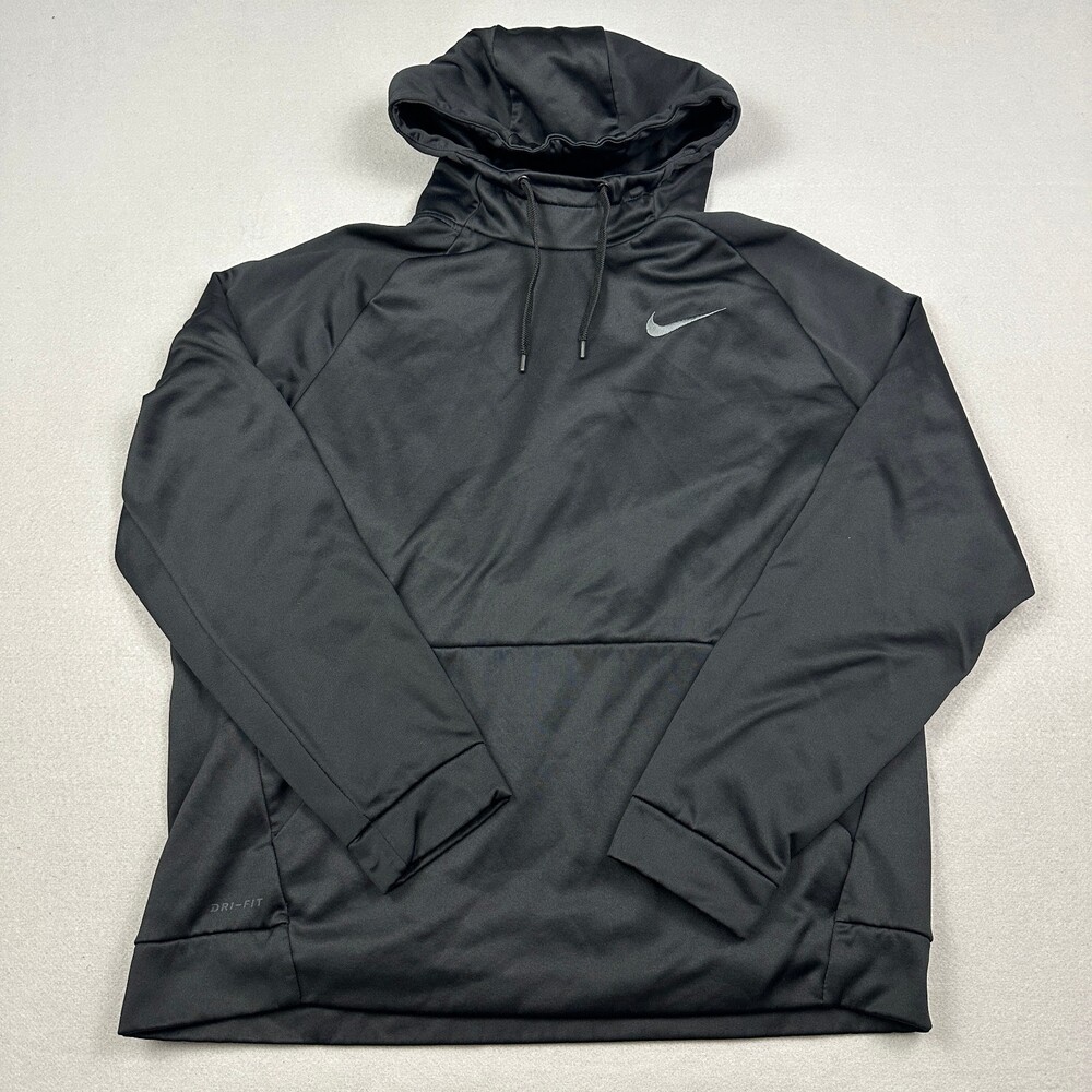Nike Hoodie Men Extra Large Black Solid Pullover Fleece Sweatshirt Swoosh XL